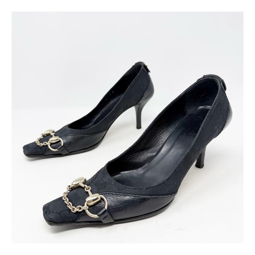 Vintage Gucci GG Canvas Horsebit Heels Womens Size US 7